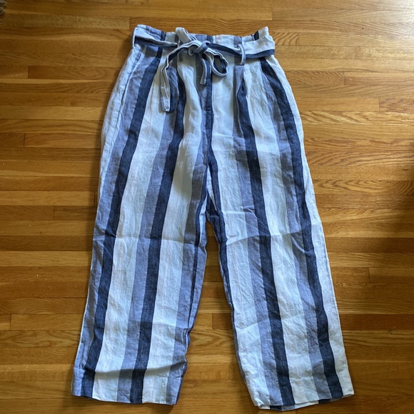 J.Crew Point Sur Linen Striped Paperbag Waist Pants - Picture 2 of 9